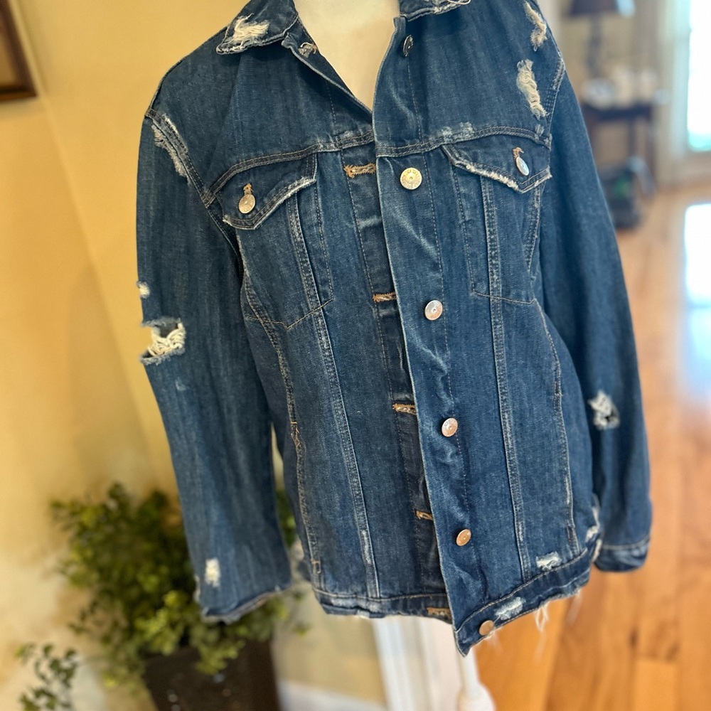 Zara The Trafaluc Oversized Distressed Denim Long Sleeve Jacket for Women - Picture 6 of 16